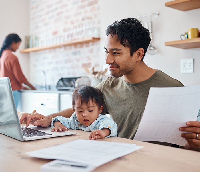 Family working at desk