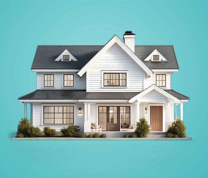 White house on teal background