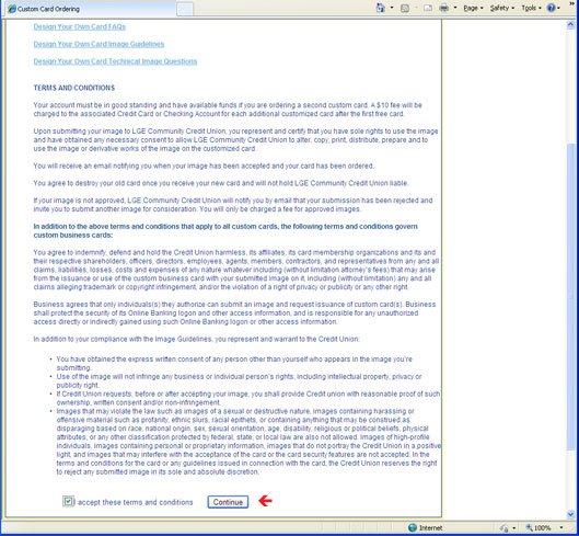 terms and conditions screen