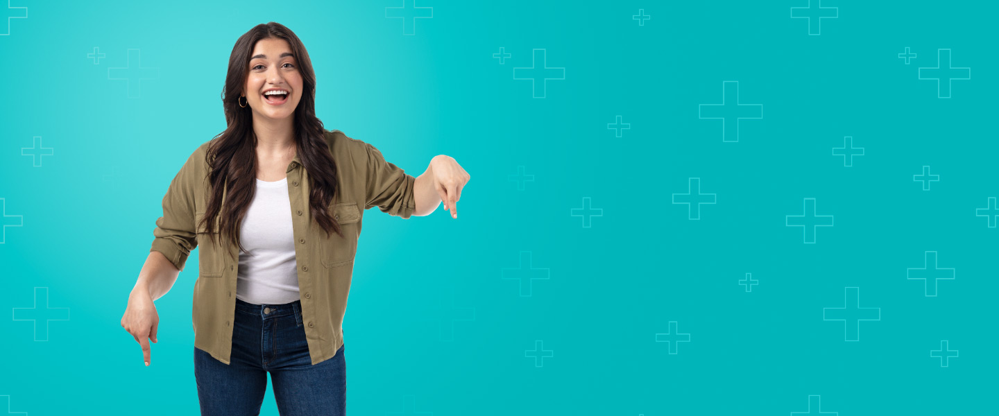 Woman pointing downward